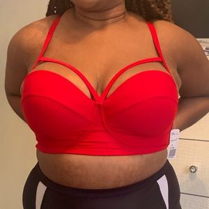 Red Strappy Bikini Top Junior Plus size NWT